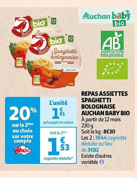 Repas Assiettes Spaghetti Bolognaise Auchan Baby Bio