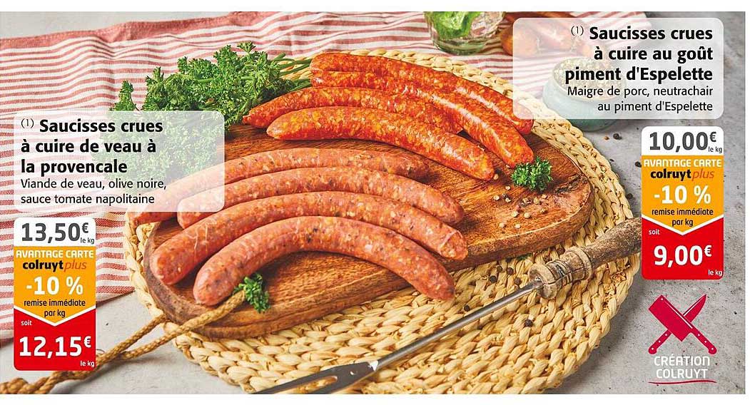 saucisses crues à cuire de veau à la provençale, saucisses crues à cuire au goût piment d'espelette