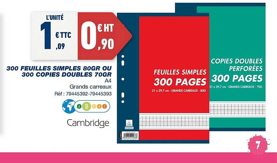 300 Feuilles Simples 80 Gr Ou 300 Copies Doubles 70 Gr Cambridge
