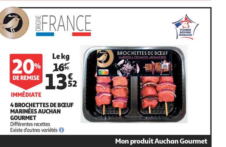 4 Brochettes De Boeuf Marinées Auchan Gourmet 20% De Remise Immédiate