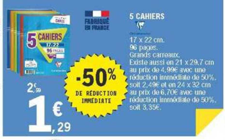5 Cahiers -50% De Réduction Immédiate
