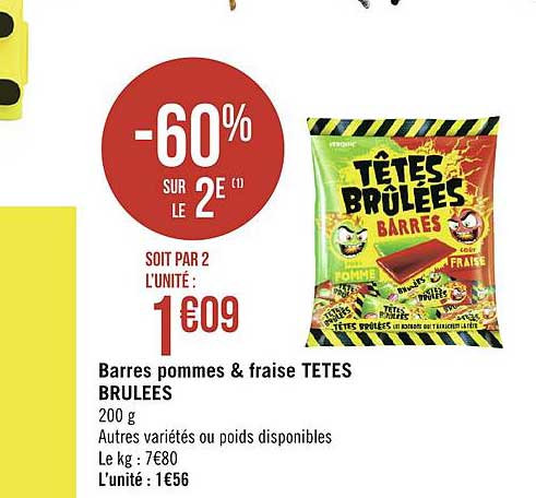 barres pommes & fraise têtes brûlées -60% sur le 2e