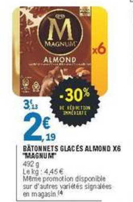 bâtonnets glacés almond x6 magnum -30% de remise immédiate