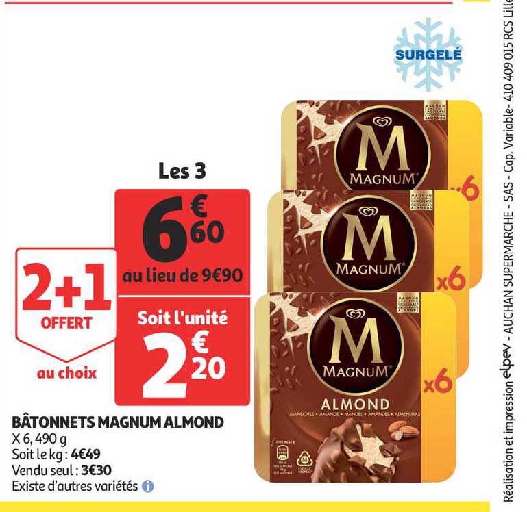 bâtonnets magnum almond 2+1 offert