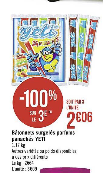 Bâtonnets Surgelés Parfums Yeti Panachés -100% Sur Le 3e