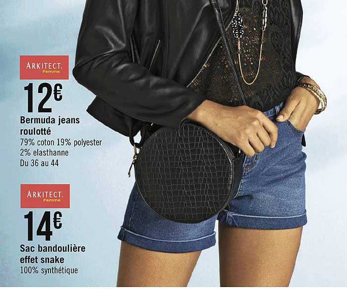 bermuda jeans roulotté sac bandoulière effet snake arkitect femme