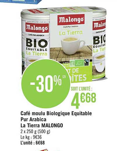 café moulu biologique équitable pur arabica la tierra malongo