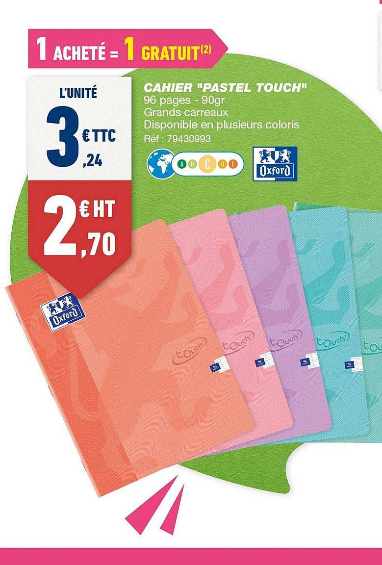 Cahier Pastel Touch Oxford 1 Acheté = 1 Gratuit