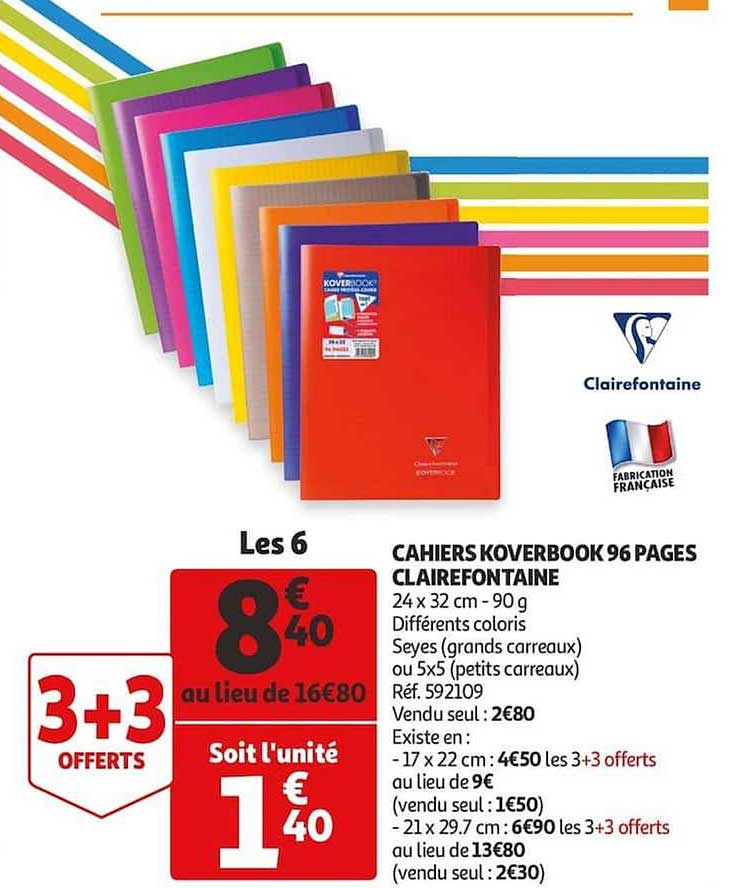 Cahiers Koverbook 96 Pages Clairefontaine  3+3 Offert