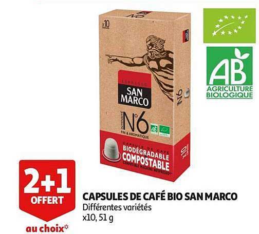 capsules de café bio san marco 2+1 offert