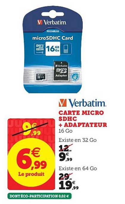 carte micro sdhc + adaptateur verbatim