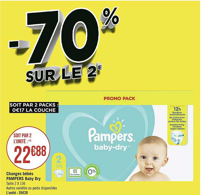 Change Bébés Pampers Baby Dry  -70% Sur Le 2e