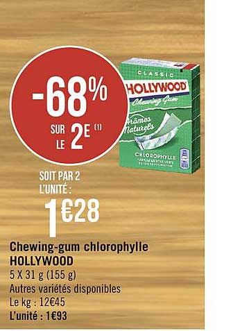 chewing gum chlorophylle hollywood -68% sur le 2e
