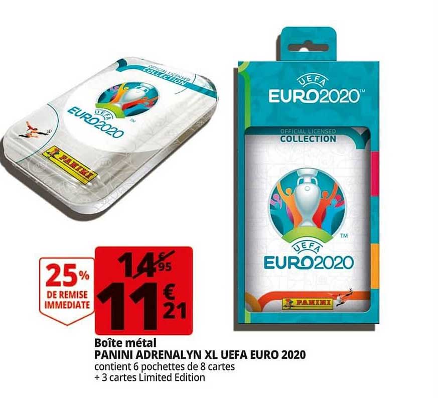 collection adrenalyn xl uefa euro 2020 boîte métal panini 25% de remise immédiate