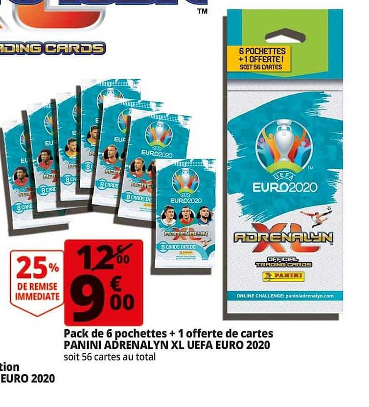 collection adrenalyn xl uefa euro 2020 pack 6 pochettes + 1 panini 25% de remise immédiate