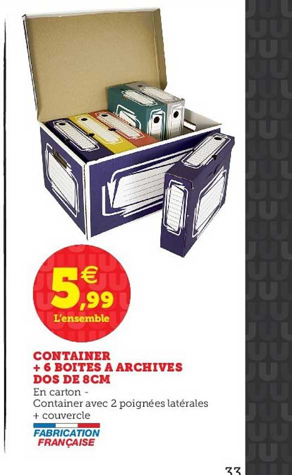 container + 6 boîtes à archives dos de 8 cm