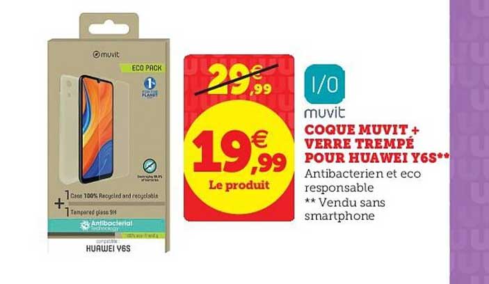 coque muvit verre trempé pour huawei y6s