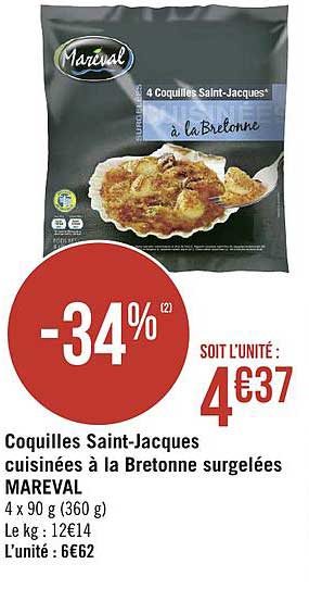 coquille saint jacques cuisinées à la bretonne surgelées mareval