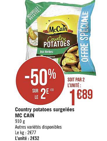 country potatoes surgelées mc cain -50% sur le 2e
