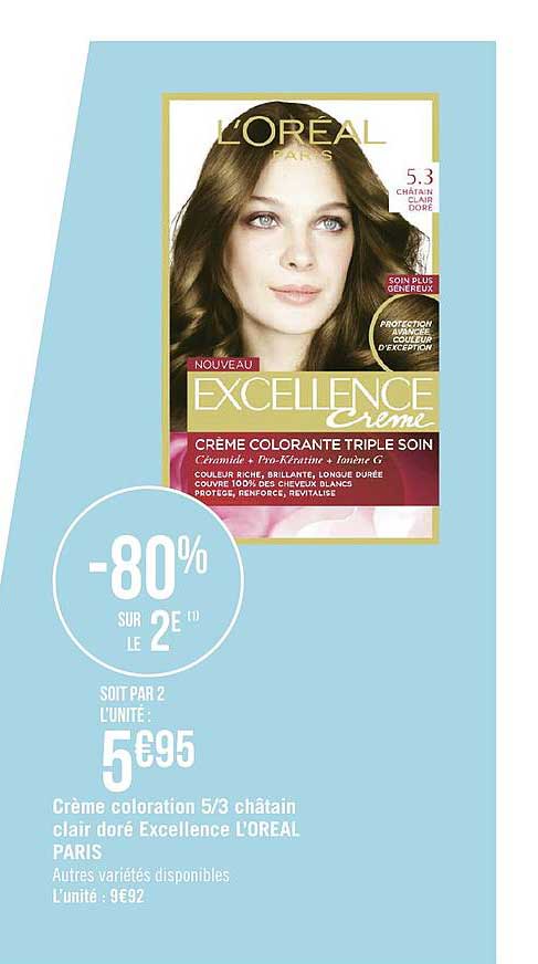 Crème Coloration 5 3 Châtain Clair Doré Excellence L'oréal Paris -80% Sur Le 2e