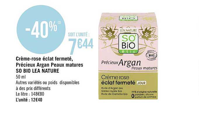crème rose éclat fermeté précieux argan peaux matures so bio léa nature