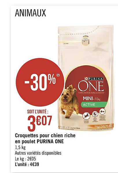 croquettes pour chien riche en poulet purina one