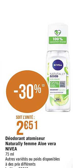 déodorant atomiseur naturally femme aloe verra nivea