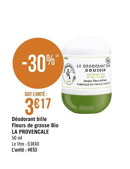déodorant bille fleurs de grasse bio la provençale