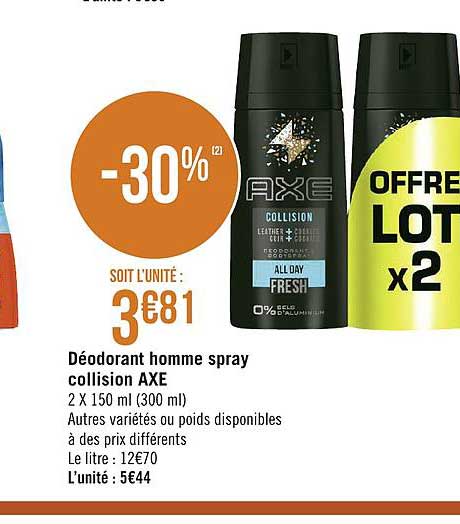 déodorant homme spray axe collision