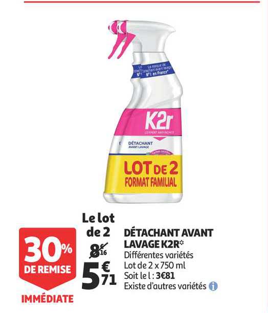 détachant avant lavage k2r  30% de remise immédiate
