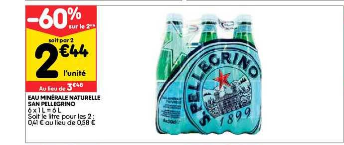 eau minérale naturelle san pellegrino -60% sur le 2e