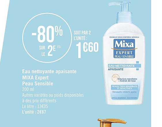eau nettoyante apaisante mixa expert peau sensible -80% sur le 2e