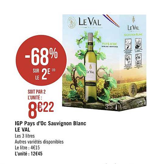 igp pays d'oc sauvignon blanc le val -68% sur le 2e