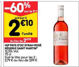 Igp Pays D Oc Syrah Rosé Réserve Saint Martin -60% Sur Le 2e