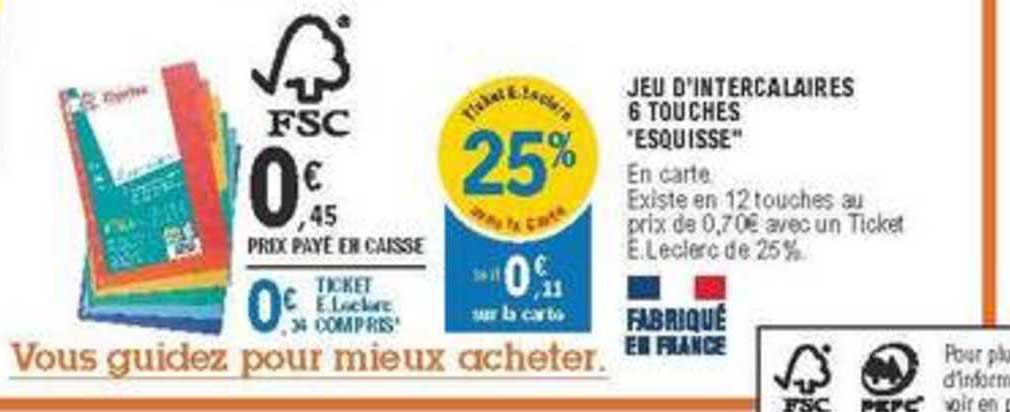 jeu d'intercalaires 6 touches esquisse