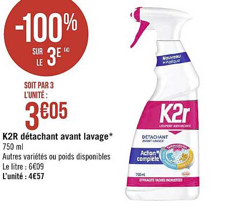 k2r détachant avant lavage -100% sur le 3e
