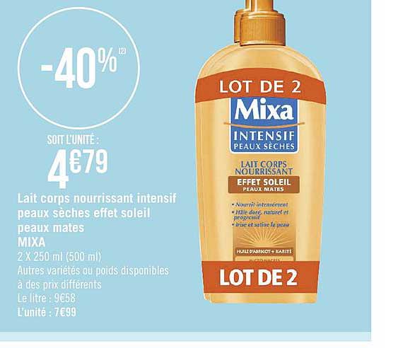 lait corps nourrissant intensif mixa peaux sèches effet soleil peaux mates