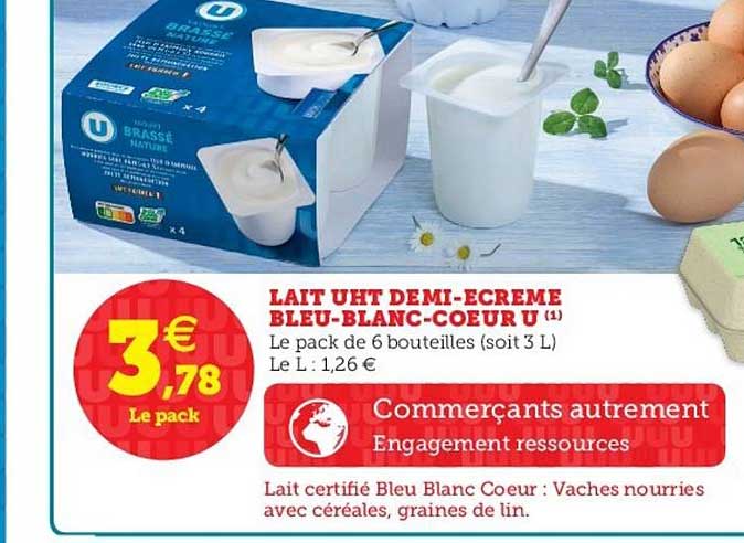 Lait Uht Demi écrémé Bleu Blanc Coeur U
