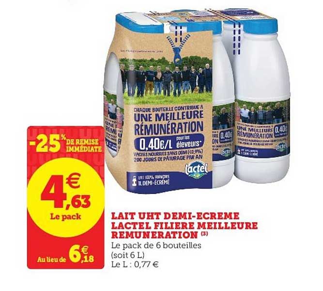 lait uht demi écrémé lactel filière meilleur rémunération  -25% de remise immédiate