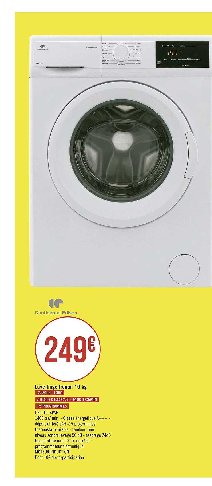 lave linge frontal 10 kg continental edison