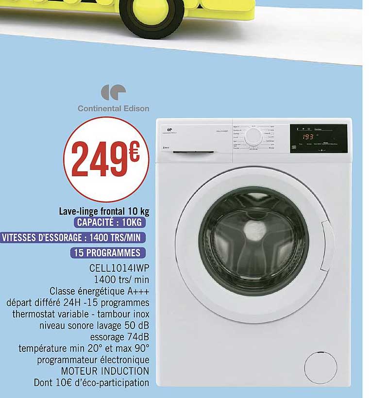 Lave Linge Frontal 10 Kg Continental Edison