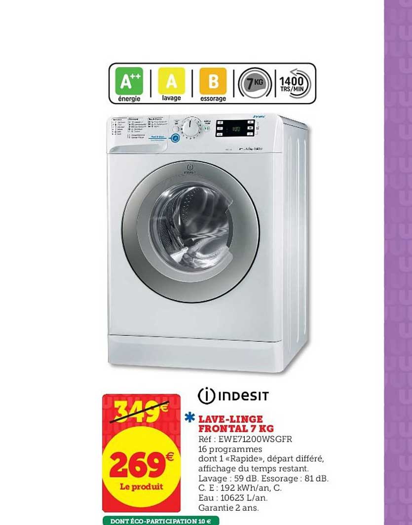 lave linge frontal 7 kg indesit