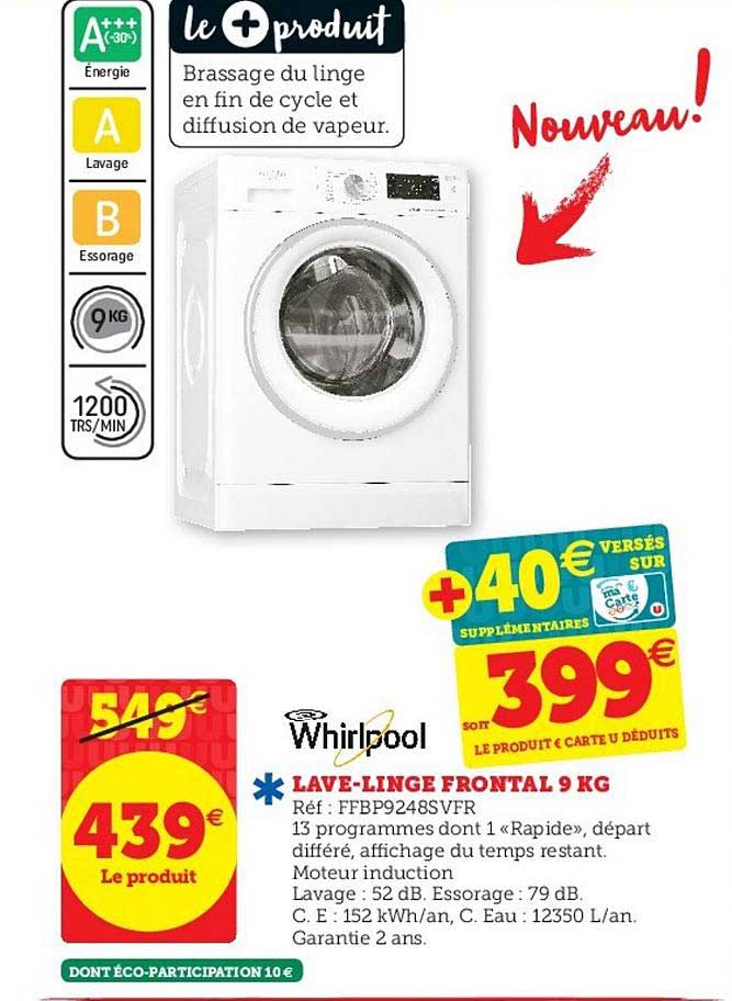 lave linge frontal 9 kg whrilpool