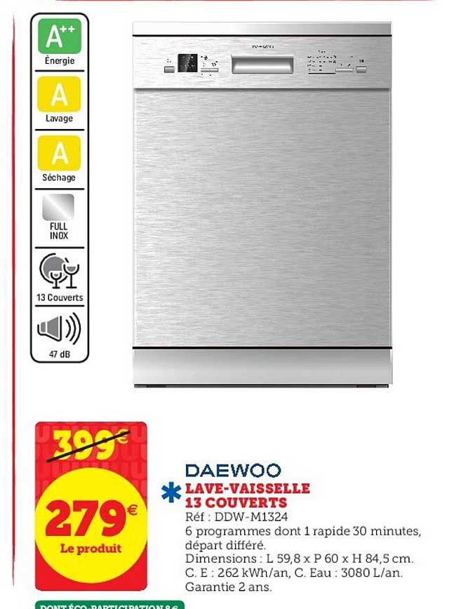 lave vaisselle 13 couverts daewoo