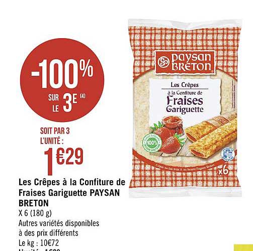 les crêpes à la confiture de fraises gariguette paysan breton -100% sur le 3e