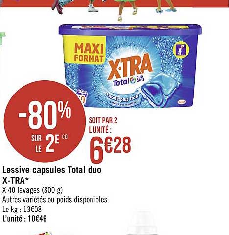 lessive capsules x tra total duo -80% sur le 2e