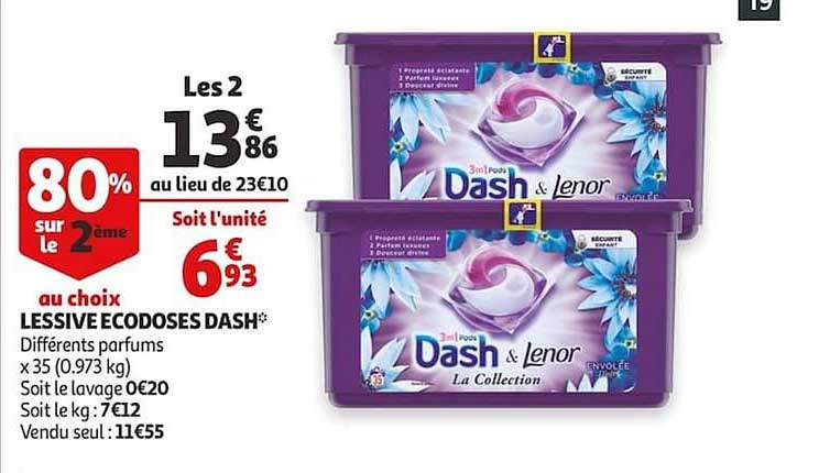 Lessive Ecodoses Dash&lenor 80% Sur Le 2e