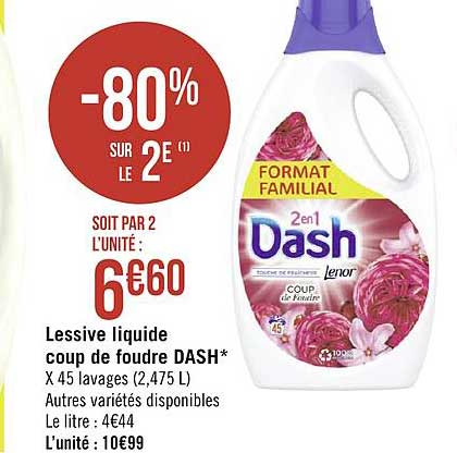 lessive liquide dash lenor coup de foudre -80% sur le 2e