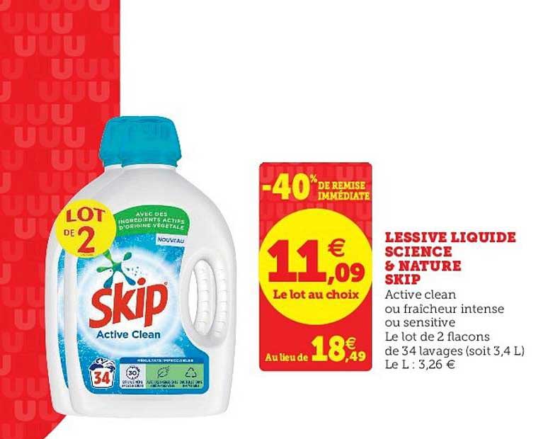 lessive liquide science & nature skip -40% de remise immédiate