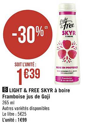 light & free skyr à boire framboise jus de goji